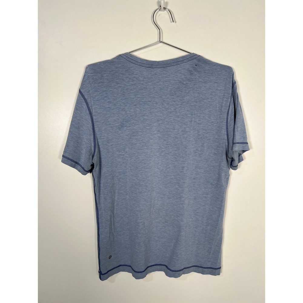 Lululemon V-Neck T-Shirt Blue Heathered Short Sleeve Distressed Workout T-shirt - Picture 2 of 8